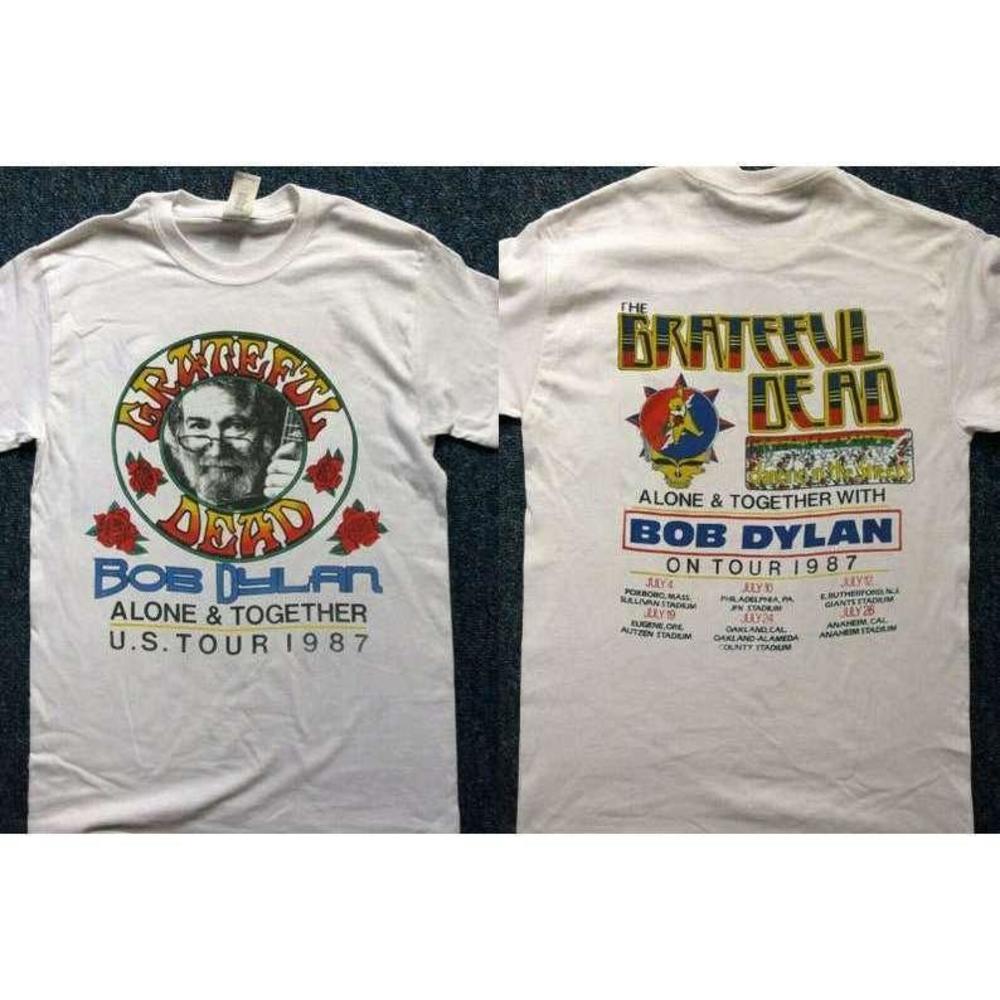 1987 Grateful Dead Jerry Garcia Bob Dylan The Dead 2 Sided T Shirt